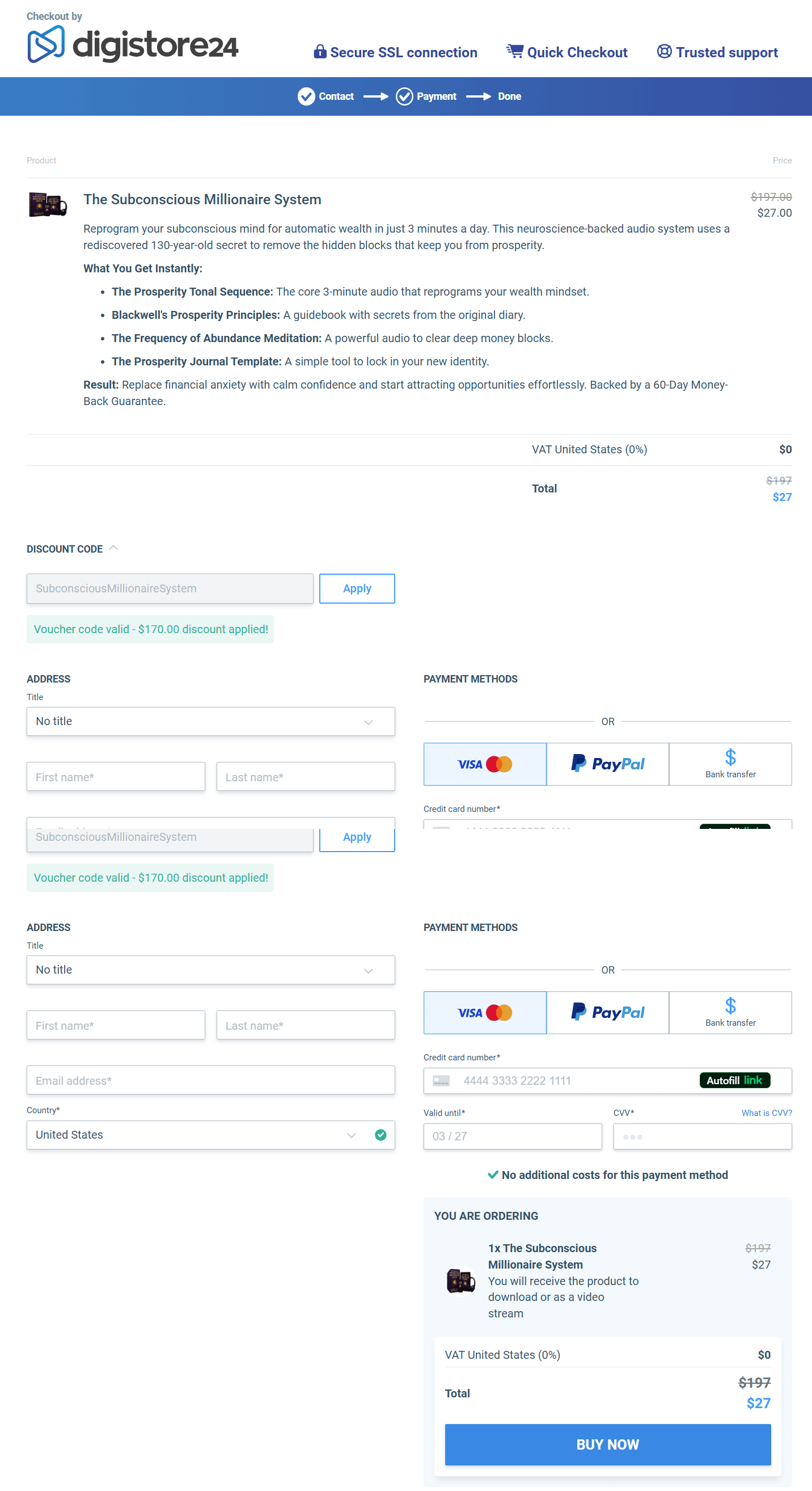 The Subconscious Millionaire System - Order Form